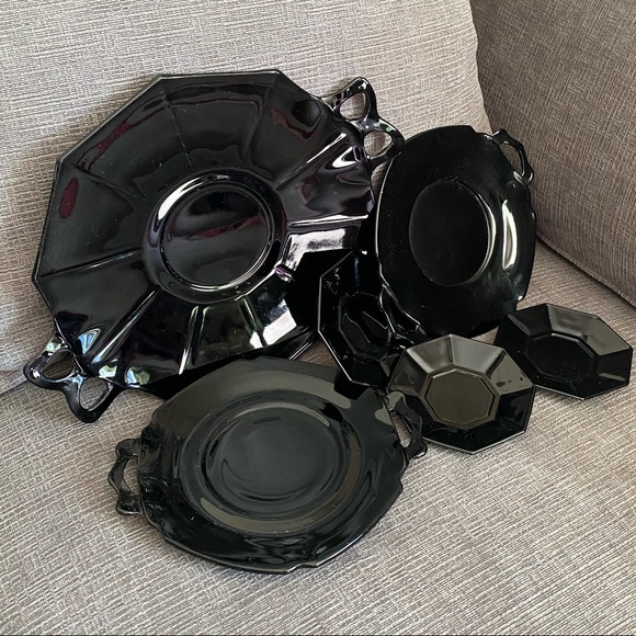 Vtg lot of 6 Black glass plates